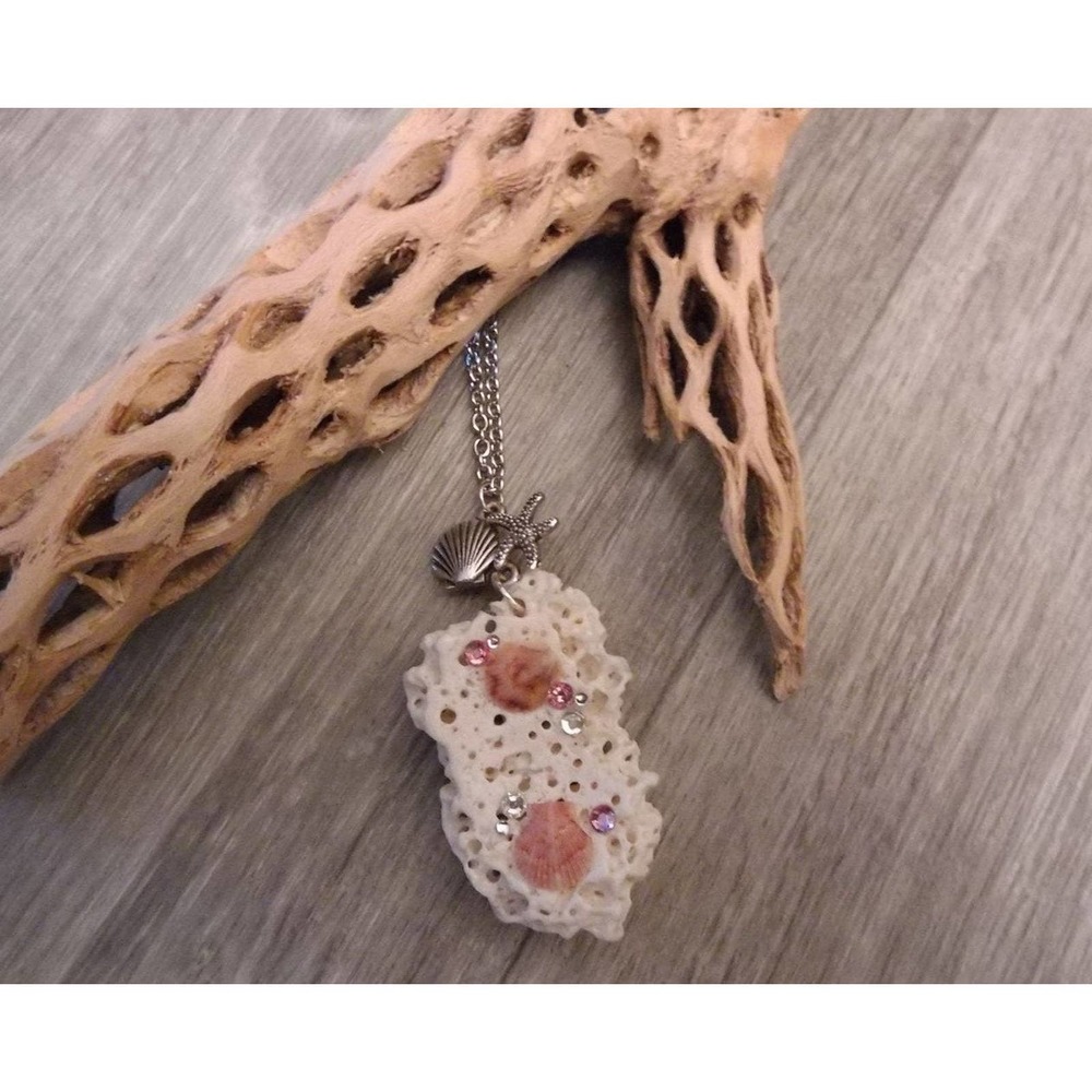 Pink Mermaid White Coral Necklace Ariel